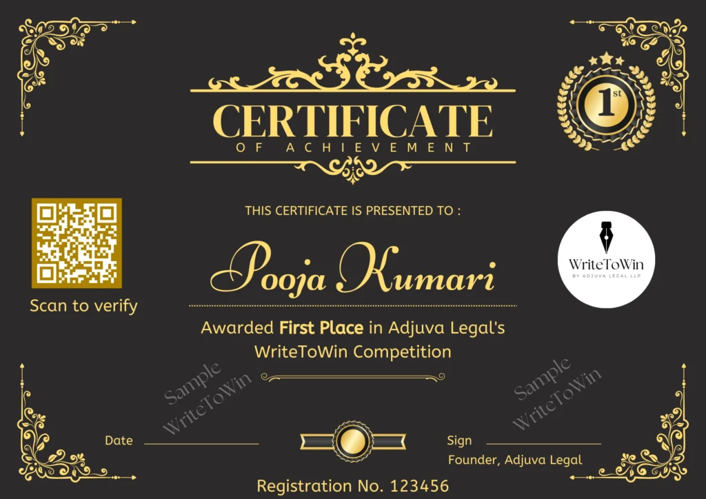 Certificate from WriteToWin by Adjuva Legal LLP